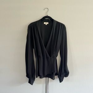 L’AGENCE Black Silk V-Neck Blouse